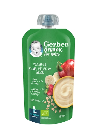 Organik Yulaflı Elma Çilek ve Muz Püre 110 G 5'li Set
