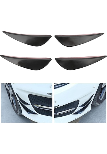 Wezone Genel Araç Ön Tampon Rüzgar Bıçağı - Pvc Malzeme Aerodinamik Performans Artırıcı, Kırılma Korumalı Siyah Renkli Spoiler 4 Adet