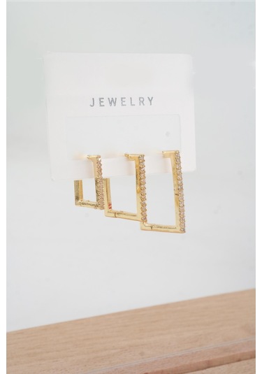 Byzeynaaksesuar Kadın Özel Tasarım Zirkon Taşlı 3'lü Minimal Küpe 0020 Çok Renkli