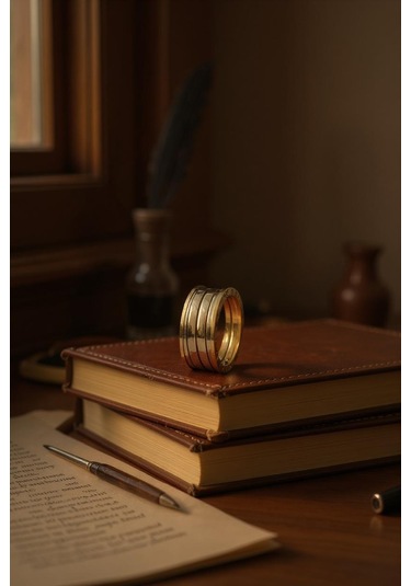 Altın Nesil 14 Ayar Altın Yeşil Beyaz Akordeon Yüzük Sarı Altın