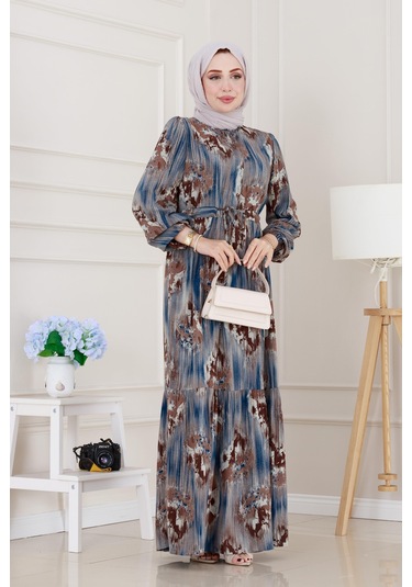 Beli Tünelli Hera Viscon Elbise-mavi-5313 Mavi