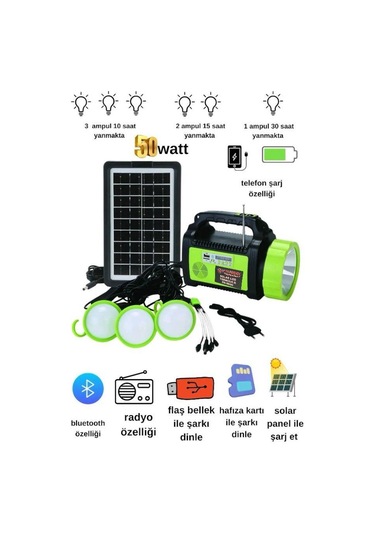 Powerdex Pd-9090 Cob Ledli Solar Şarjlı El Feneri Yeşil - Siyah