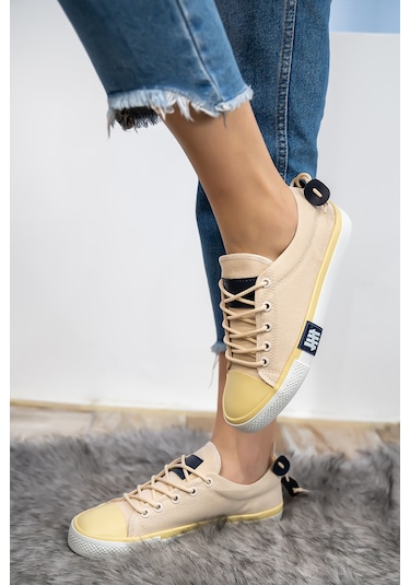 Kadın Erkek Keten Bej Sneaker Bej