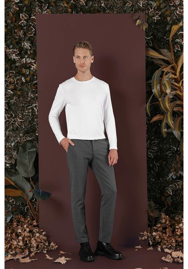 Slim Fit Yan Cepli Dokulu Esnek Casual Antrasit Pantolon P 1139 Antrasit