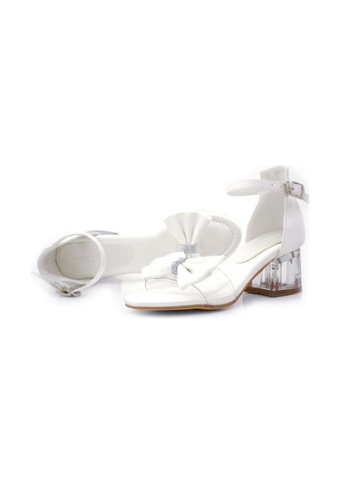 Jessie Sedef Saten Kurdeleli Kız Çocuk Topuklu Ayakkabı Ekru