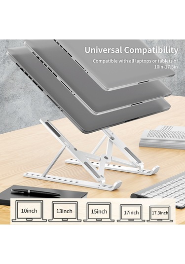 Kangvka Laptop Standi Abs Plastik 10 Seviye Yükseklik Ayarlı Ergonomik Soğutucu Çıkrık Tasarım Folding Taşınabilir Siyah Masaüstü Mutfak