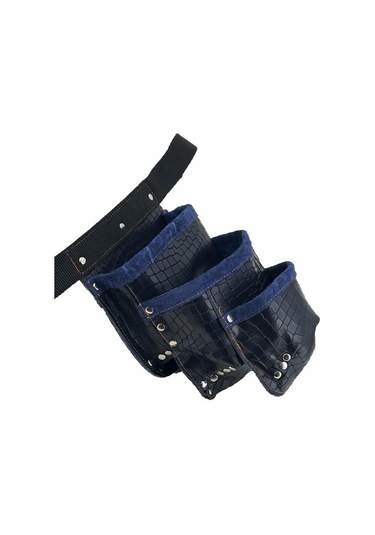 Hakiki Deri Kroko Cepli Tekniker Çivi Önlüğü Bel Çantası Lacivert