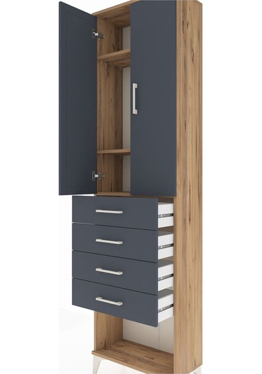 Arges Dolap 3 Raflı 4 Çekmeceli 2 Kapaklı 60x30x221 Çam-antrasit Çam