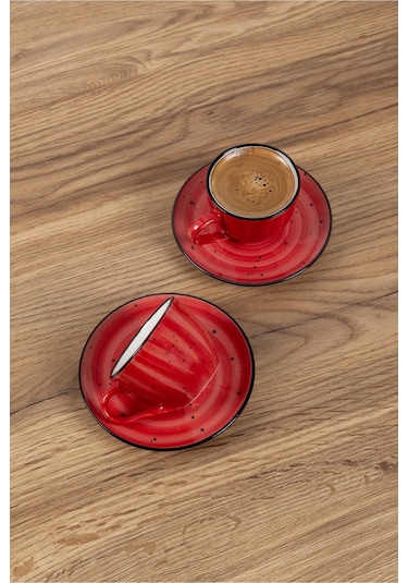 Çilek 2 Kişilik Porselen Kahve Fincan Takımı El Dekoru