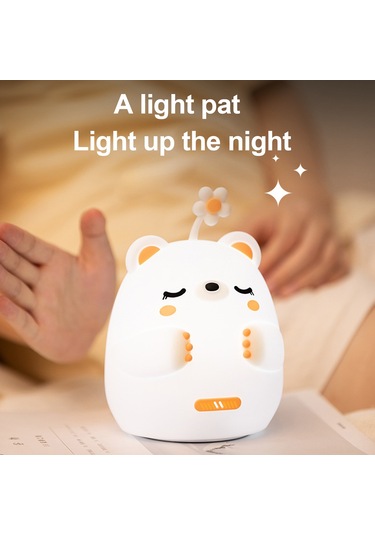 Wezone Karekterize Ayı Desenli Silikon Gece Lambası - Dokunarak Aç/kapat, Yumuşak Materyal, 2 Işık Tonu, Parlaklık Ayarlı, Göz Koruyucu Işık, 30 Dakika Zamanlayıcı, 1200mah Pil, Beyaz Beyaz