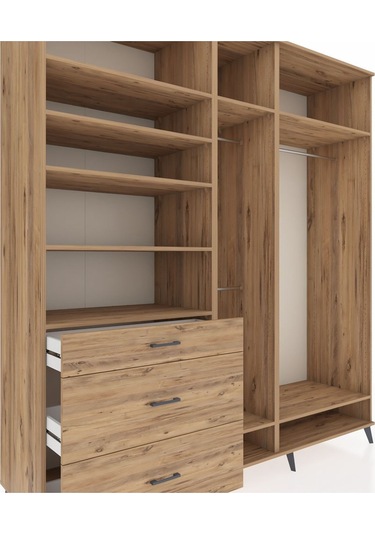 Kronos Dolap 9 Raflı 3 Çekmeceli 3 Askılı 220x59x243 Çam-çam/çam Atlas Çam/atlas Çam