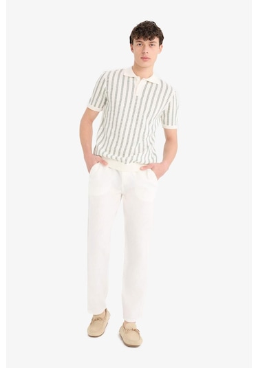 Defacto %100 Keten Relax Fit Rahat Kesim Düz Paça Yazlık Beyaz Pantolon C1117ax25spwt33 Beyaz