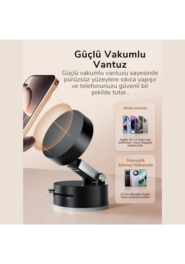 Polham Süper Vantuzlu Tüm Yüzeylere Uyumlu Telefon Tutucu, Araç İçi, Masaüstü, Dolap, Ayna İçin Telefon Tutucu 1 Adet
