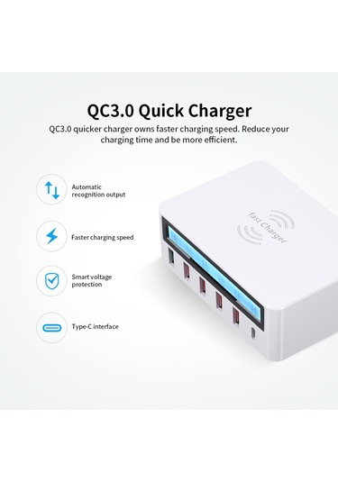 Mufunye 6 Portlu Akıllı Şarj İstasyonu: Ev Ve Ofis Kullanımı İçin Kablosuz Şarj, Hızlı Şarj Ve Lcd Ekran Özellikli