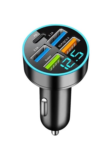 5 Portlu Süper Hızlı Usb Araç Şarj Cihazı 14 Pro Max 13 Oneplus 250w Siyah-cn