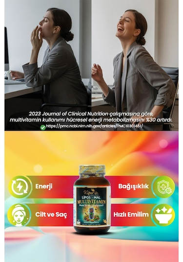 Kiperin Lipozomal Multivitamin 13 Vitamin & 6 Mineral Cilt - Saç - Tırnak & Enerji Akıllı Gıda Takviyesi