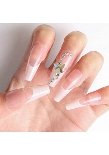 Elmaslarla Süslenmiş Yeni Moda Beyaz Fransız Tarzı Kelebek Tırnak 24 Parça Saf Arzu İns Tarzı Orta Bale Tırnak Sanatı Aletler Dahil Ys578