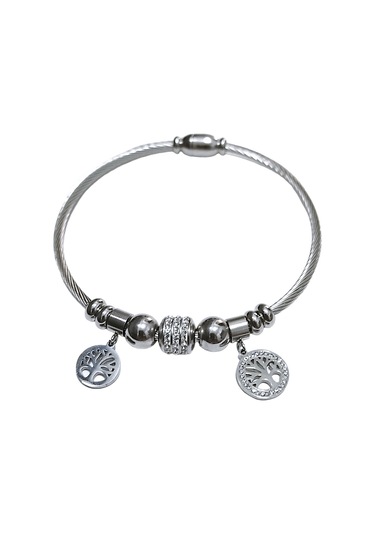 Kadın Çelik Hayat Ağacı Temalı Manyetik Bileklik Gümüş Renk Çelik