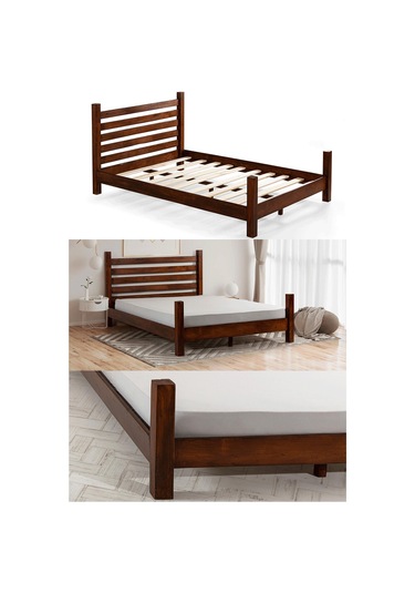 Elegans İthal Çam Masif Ahşap Karyola Ceviz Renk 100 200
