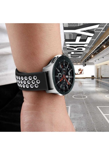 Galaxy Watch Uyumlu 46mm 22mm Krd-02  Kordon-siyah-kırmızı