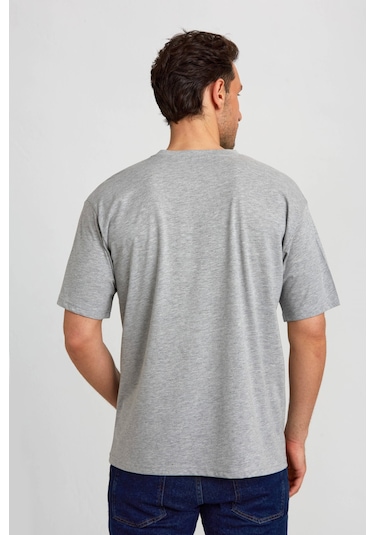 Bisse Basic Oversize Gri Melanj Erkek T-shirt Ts2410n24199 D55-1 Gri Melanj