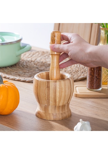 Porsima By-57 Doğal Bambu Havan Sarımsak Döveceği Sarımsak Ezici