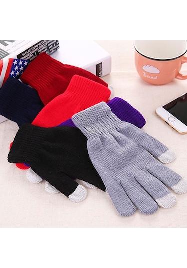 Kış Dokunmatik Ekran Eldiven Kadın Erkekler Sıcak Streç Örgü Eldiven İmitasyon Yün Kalınlaşmak Tam Parmak Eldiven Lacivert