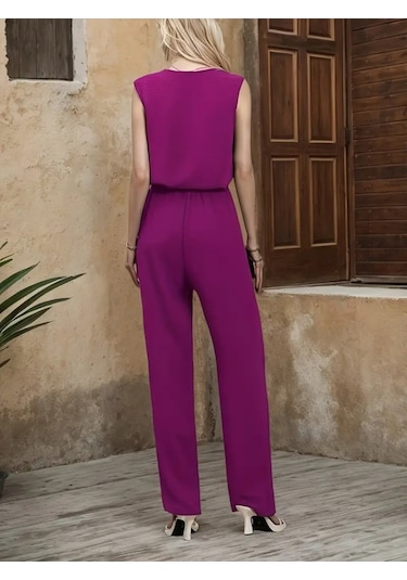 The İstanbul Kadın Kolsuz V Yakalı Aerobin Bluz Ve Belden Kuşaklı Pantolon Ikili Takım Mor