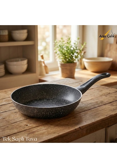 24 Cm Granit Tek Saplı Tava - Siyah Siyah