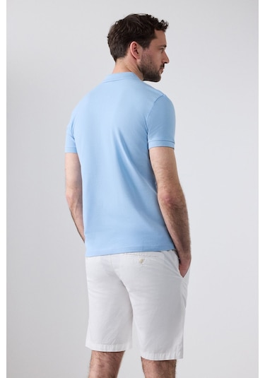 Ds Damat Regular Fit Açık Mavi Pike Dokulu %100 Pamuk Kıvrılmaz Polo Yaka Nakışlı T-shirt 4HC14ORT51000 Açık Mavi