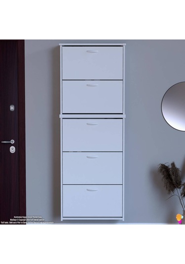 Modilayn Verve Asma Antre 72x194x26 Cm Lik 3 Düşer Kapak 10 Göz Bölmeli Ayakkabılık Beyaz