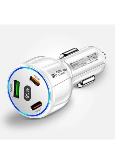 90w Araç Şarj Cihazı Pd Qc3.0 Usb Tip-c Hızlı Araç Şarjı Telefon Adaptörü İphone 14 15 Pro/max Samsung Huawei Xiaomi İçin Arabada White
