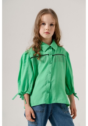Kız Çocuk Taş Püsküllü Gömlek 3124 Yeşil
