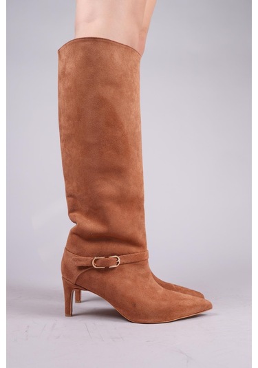 Vayzata Kemerli Süet Çekme Çizme Taba-8366 Taba