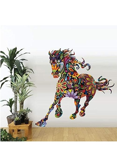 Vahşi Renkli Çiçek At Duvar Sticker Çiçek Desenli Pentium At Oturma Odası Yatak Odası Çıkartması Ev Dekorasyonu 60 60cm Şeffaf