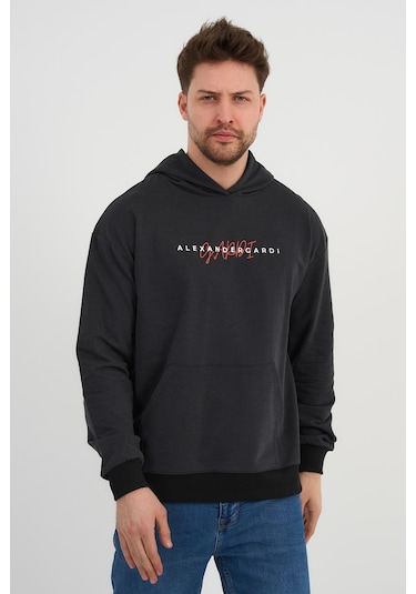 Alexandergardı Özel Unisex Baskılı Kapüşonlu Kanguru Cepli Sweatshirt Unx-0017602 Antrasit