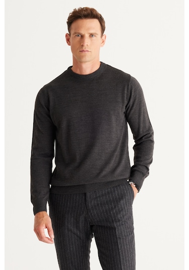 Altinyildiz Classics Erkek Antrasit-Melanj Standart Fit Normal Kesim Bisiklet Yaka Triko 4A4923100001ANMS Antrasit