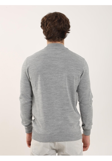 Dufy Gri Melanj Erkek Slim Fit Yarım Balıkçı Yaka Triko - 91112 Gri Melanj