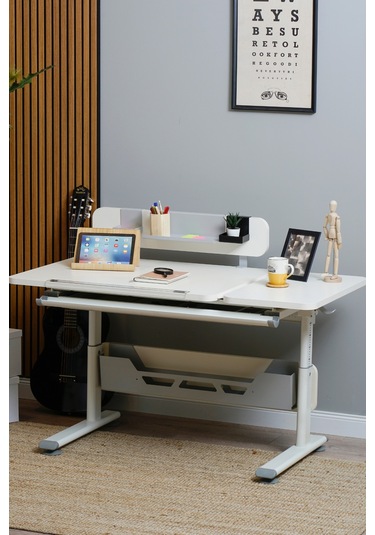 Vega Standart Yükseklik Ve Eğim Ayarlı, Çekmeceli Bilgisayar Masası, Ofis Ve Çalışma Masası Gri Gri