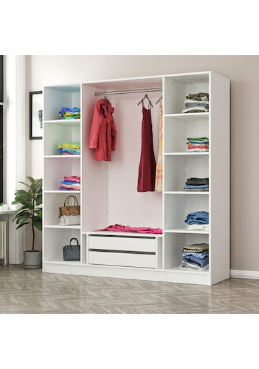 Kale 4 Kapaklı 2 Çekmeceli - Dolap - Beyaz/dore 190cm Çok Renkli