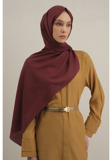 Bordo Link Desen Bambu Cotton Şal 32 Bordo