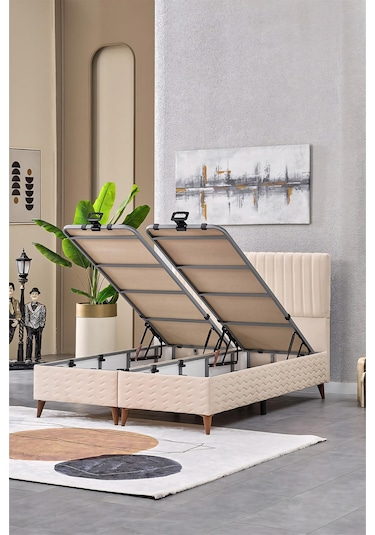 Evdemo Ezgi Çift Kişilik Baza Başlık Set Krem 150 200 150 x 200