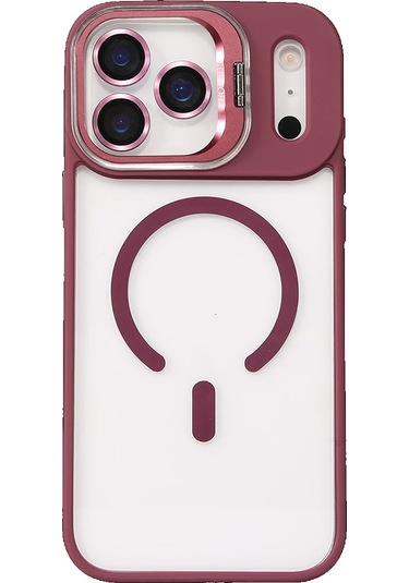 İphone Uyumlu 17 Pro Kılıf Remim Magsafe Lensli Kamera Standlı Kapak Bordo