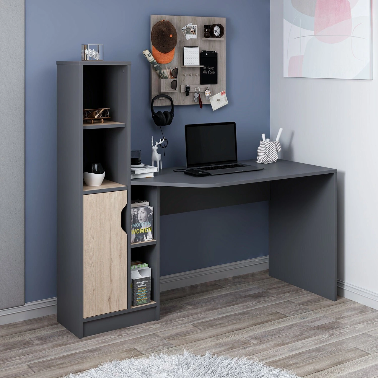 Viora Çalışma Masası - Antrasit/derin Sepet Çok Renkli