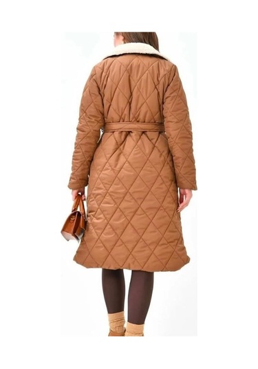 Lovie Moda Kadın Kürk Detaylı Mont Camel