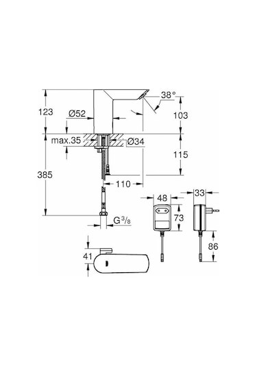 Grohe Bau Cosmopolitan Elektrikli Çift Fotoselli Lavabo Bataryası 36453000