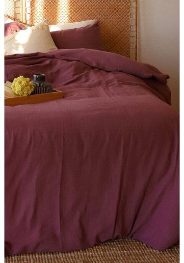 Çift Kişilik 2 Kat Müslin Nevresim Takımı, % 100 Pamuk Mürdüm