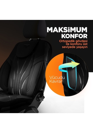 Panda Pars Serisi Deri Oto Koltuk Kılıfı - Siyah - Gri