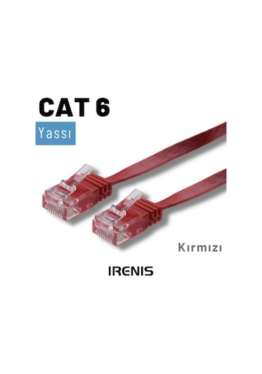Irenis CAT6 Kablo Yassı Ethernet Network Lan Ağ İnternet Kablosu 3 M Kırmızı