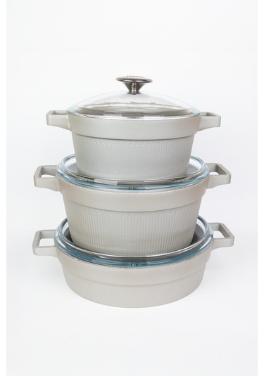 Masterchef Döküm 7 Parça Set Çizgili Tencere Gri